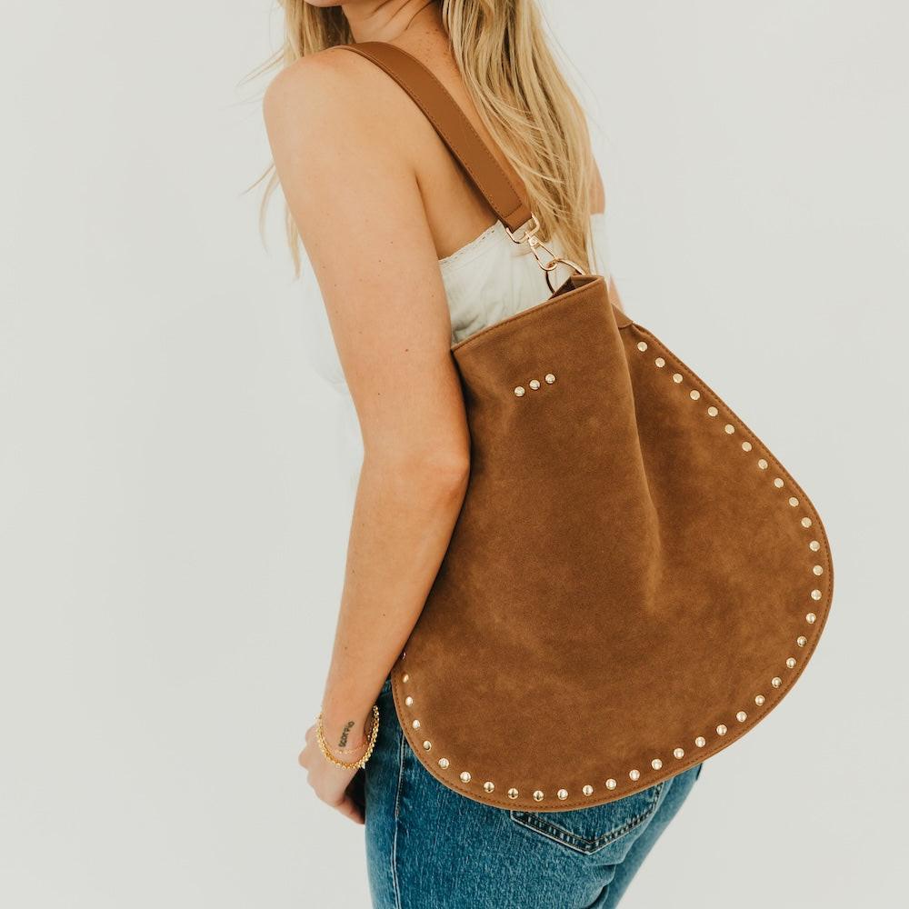 Rosalie Rivet Suede Hobo Bag.