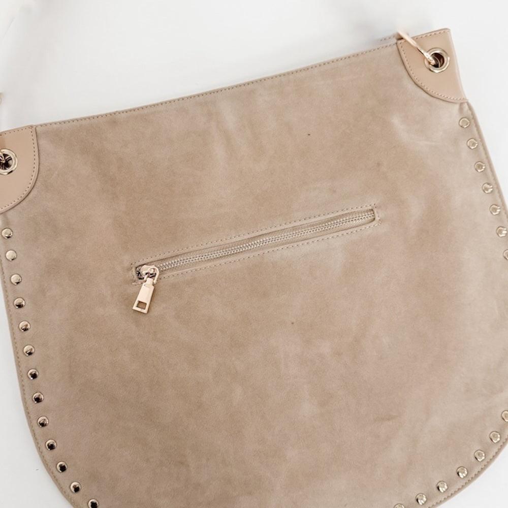 Rosalie Rivet Suede Hobo Bag.