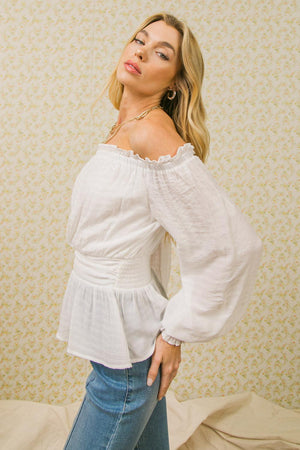 MIDNIGHT ROMANCE WOVEN TOP.