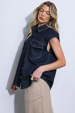 LET'S JUST RELAX DENIM TOP.