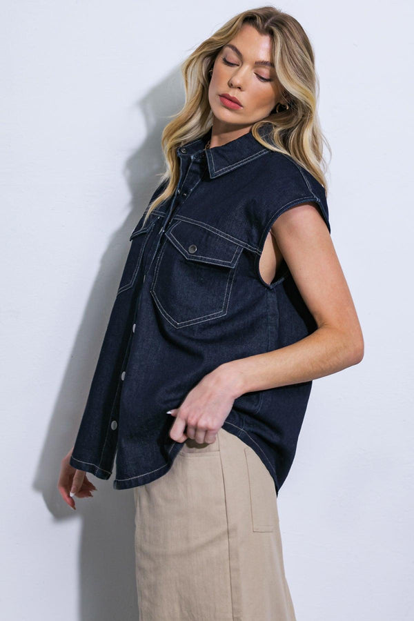 LET'S JUST RELAX DENIM TOP.