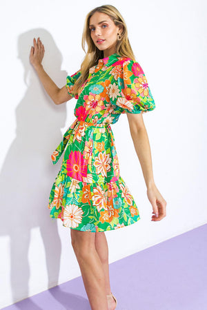SWING OF THINGS WOVEN MINI DRESS.