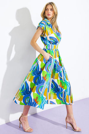 SUMMER MIRAGE WOVEN MIDI DRESS.