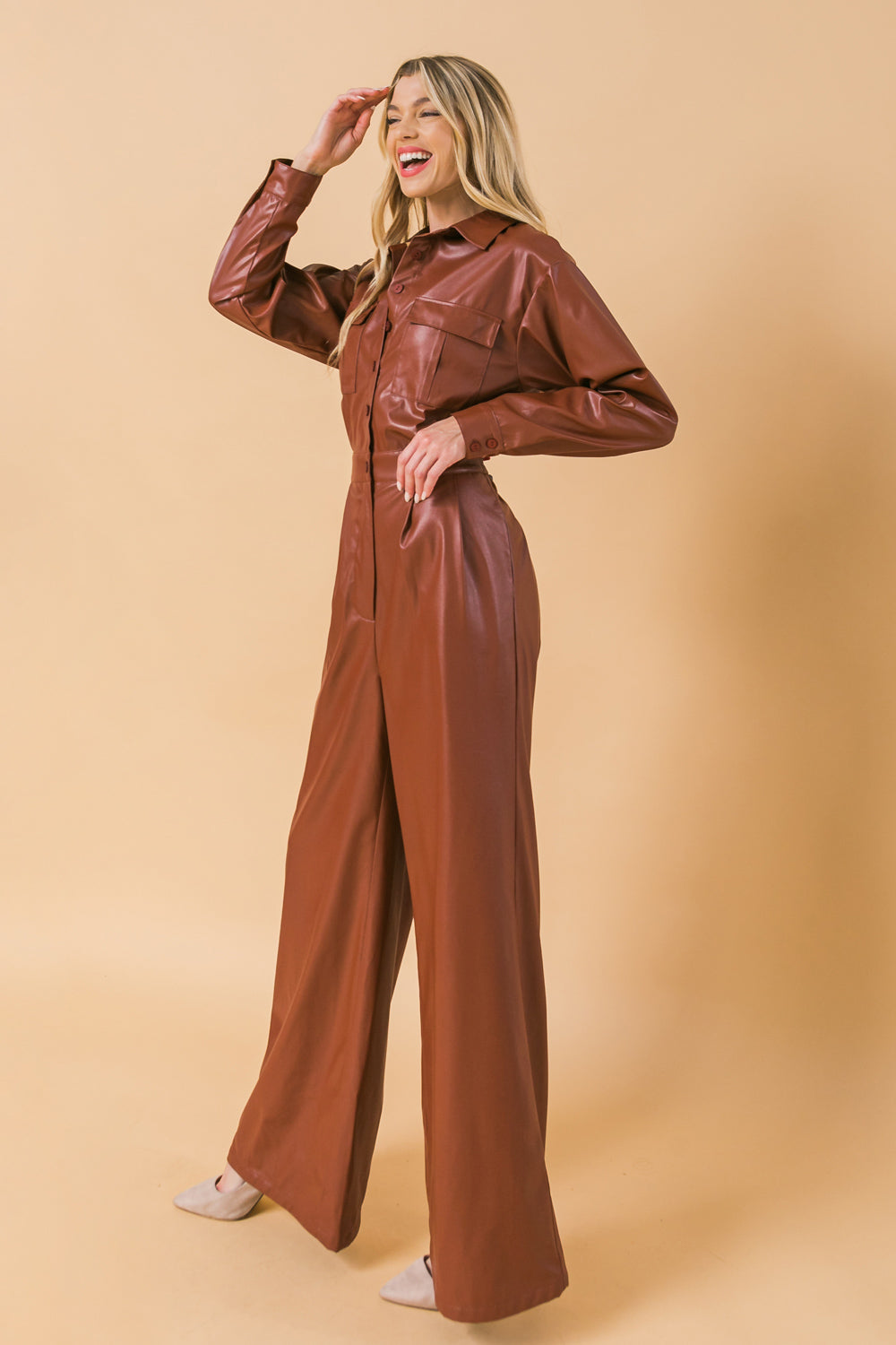 RARE SIGHTINGS FAUX LEATHER JUMPSUIT