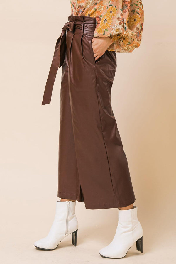 SHINING BRILLIANCE LEATHER WIDE LEG PANTS.