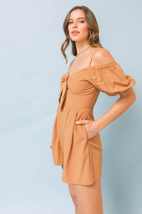 LOVE STROLLER WOVEN ROMPER.