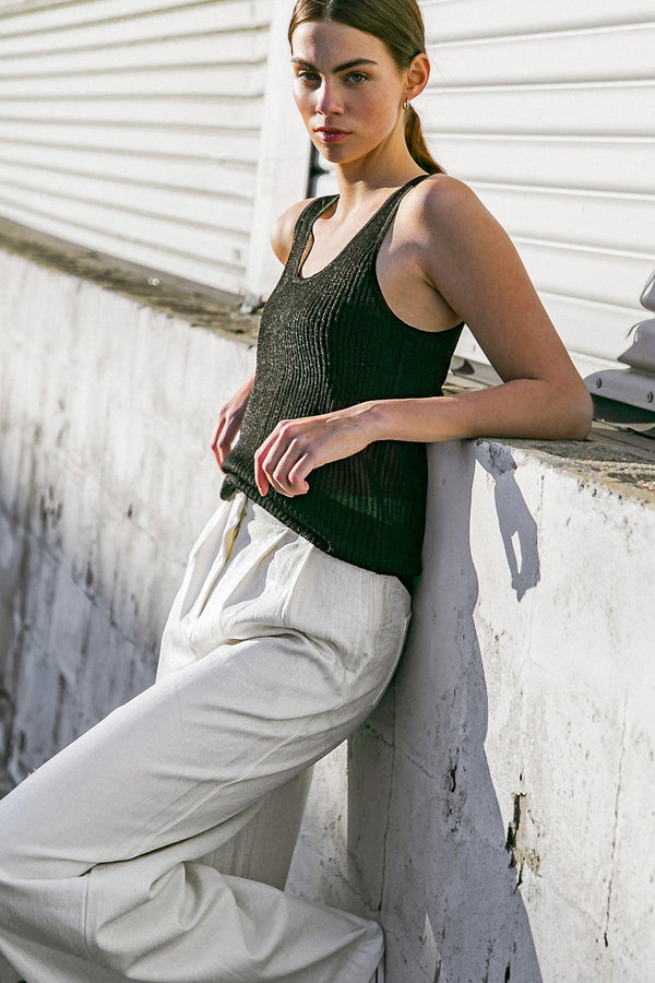 BLISSFUL LOVE WOVEN TANK TOP.