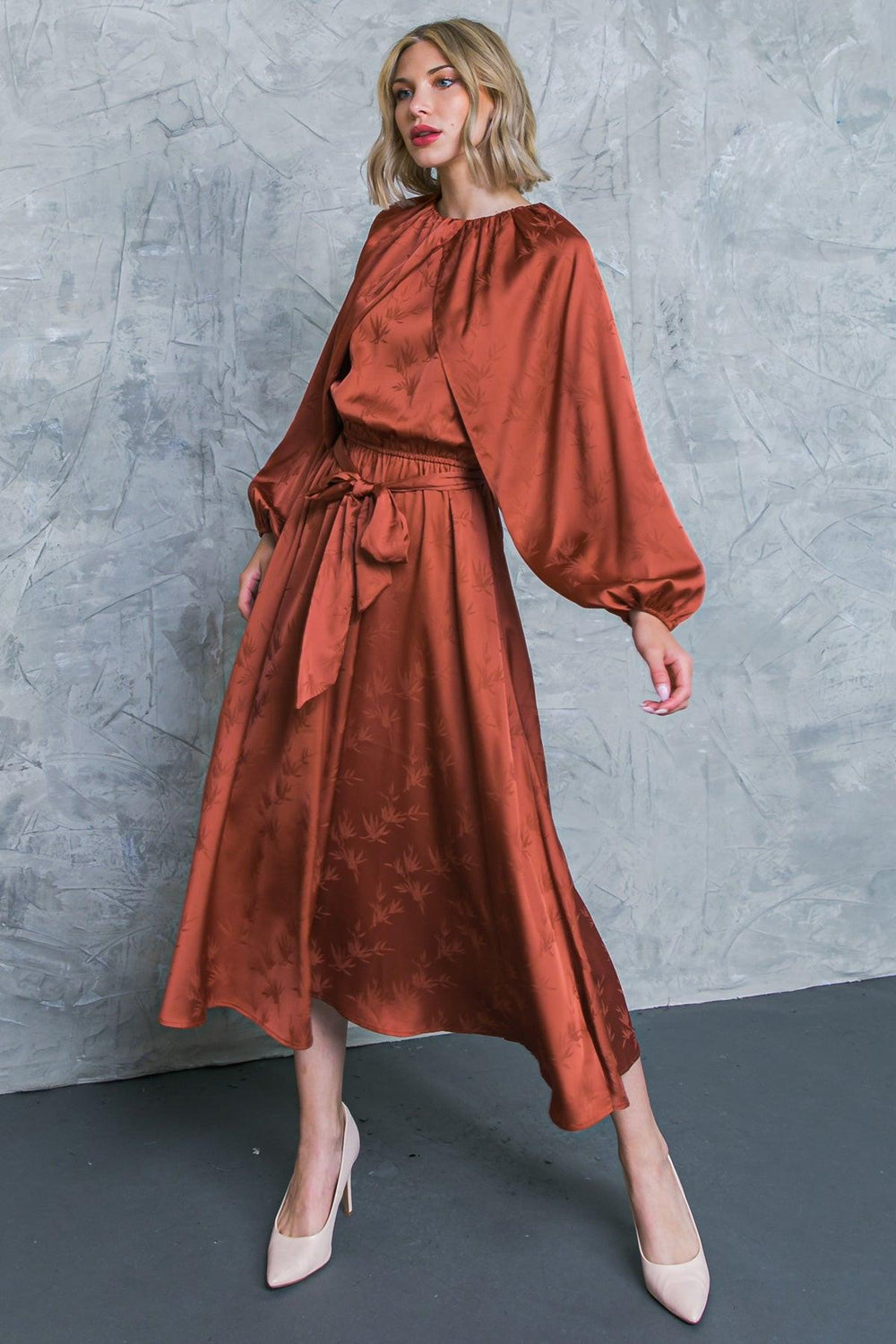 PROGRESS OVER PERFECTION SATIN MIDI DRESS.