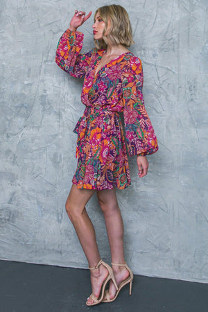 PICKING DAISIES PLUM WOVEN MINI DRESS.