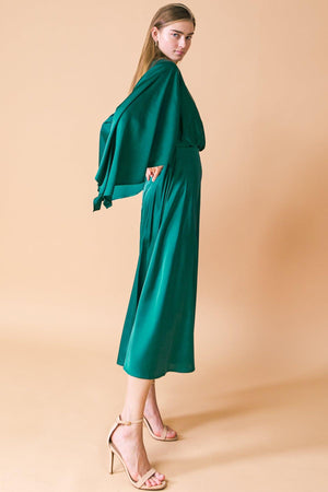 CAUGHT FEELINGS WOVEN MIDI DRESS.