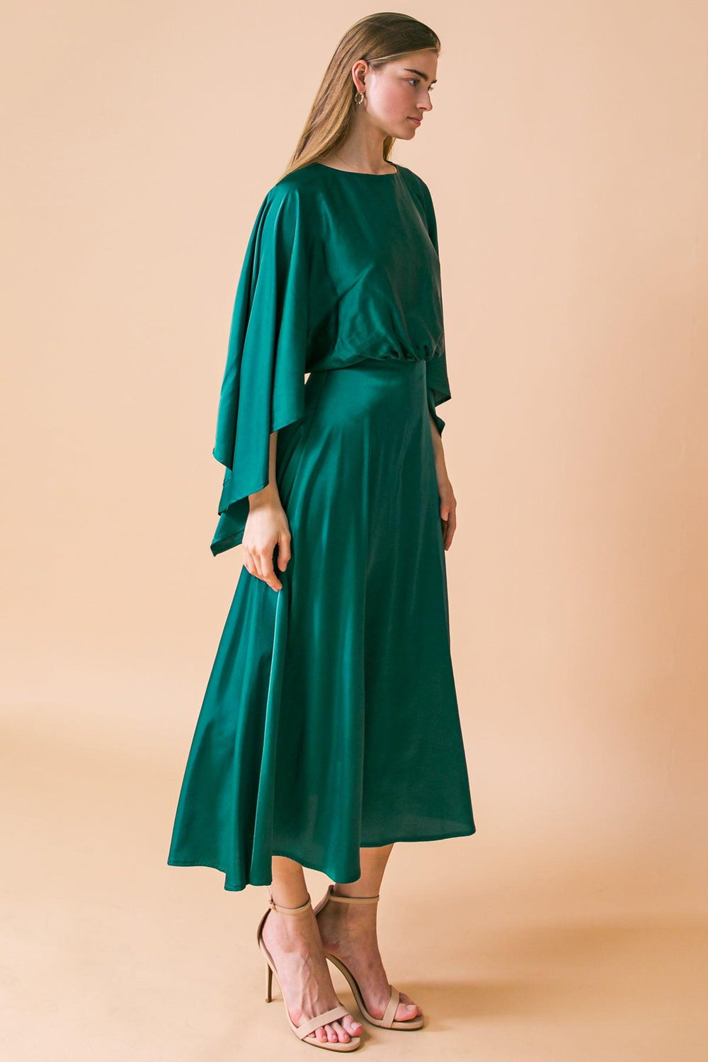 CAUGHT FEELINGS WOVEN MIDI DRESS.