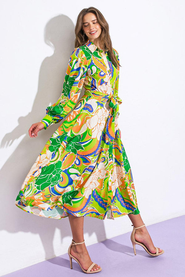 DESIRABLE STYLE WOVEN MIDI DRESS.