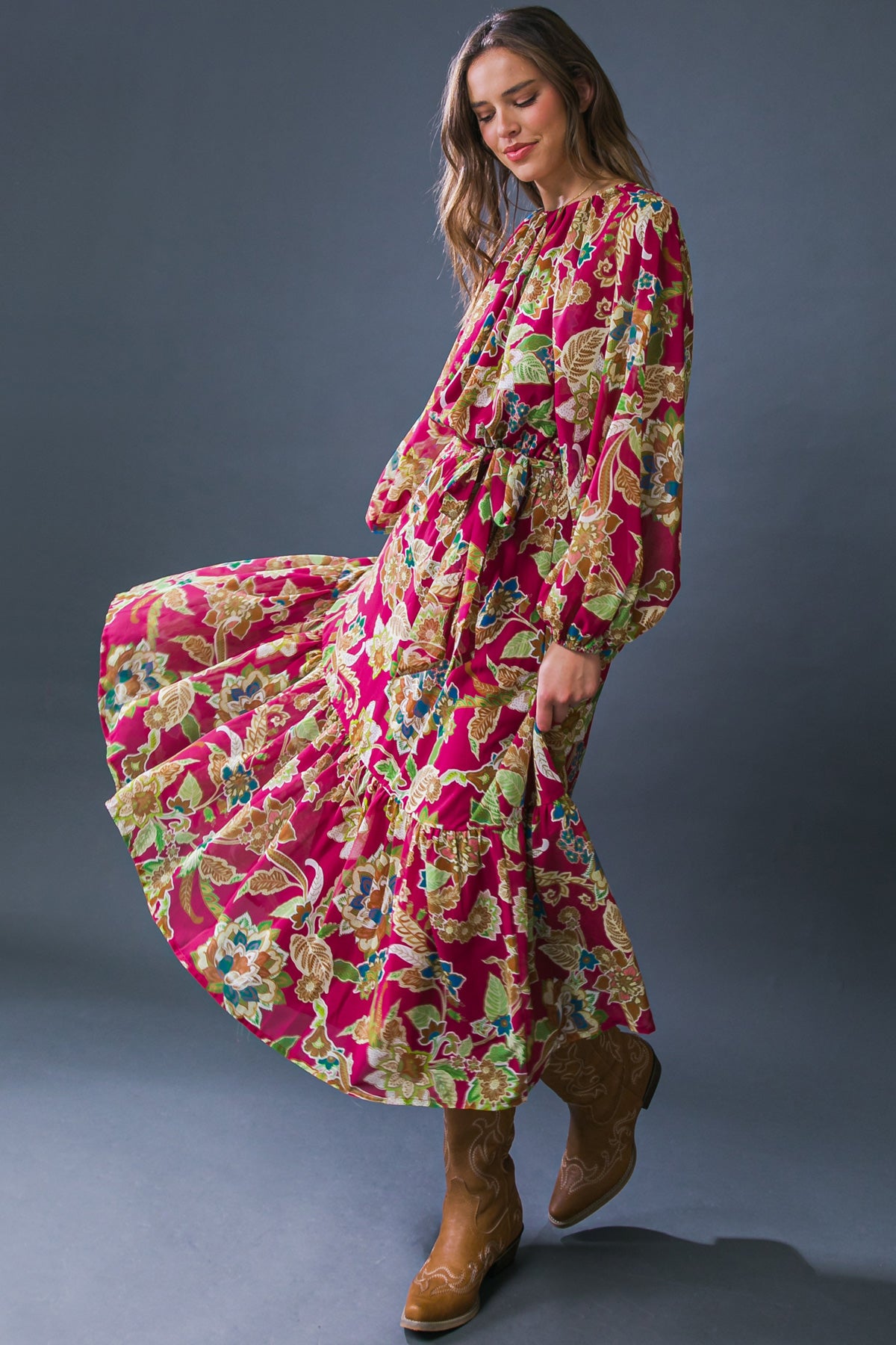 FLORALLY CHIC WOVEN MIDI DRESS