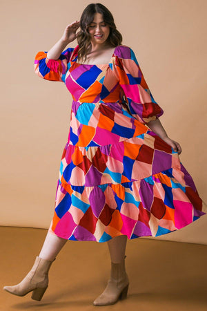 PULLING HEARTSTRINGS WOVEN MIDI DRESS.