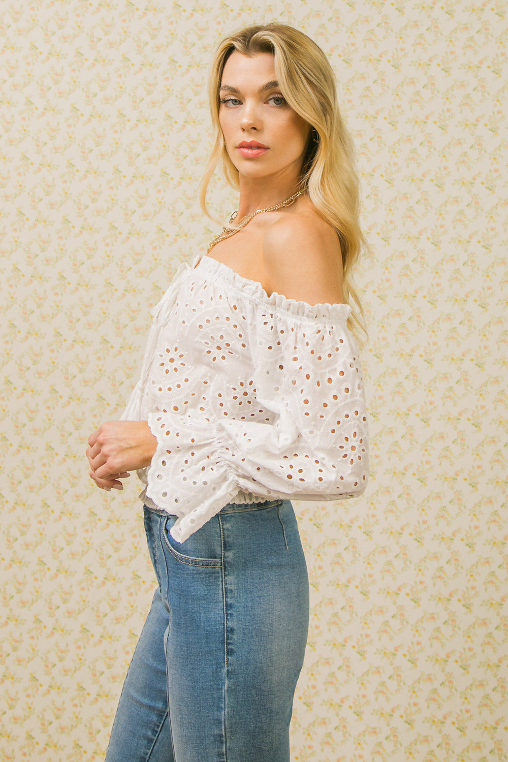 KEEP WISHING FOR YOU EYELET CROP TOP