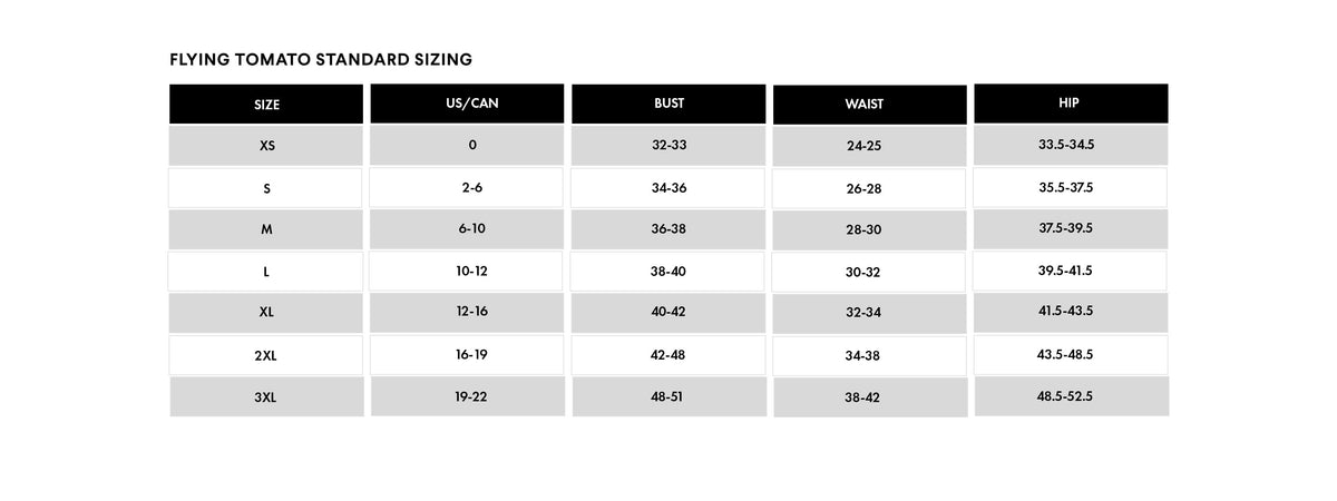 SIZE CHART | FLYING TOMATO | Flying Tomato