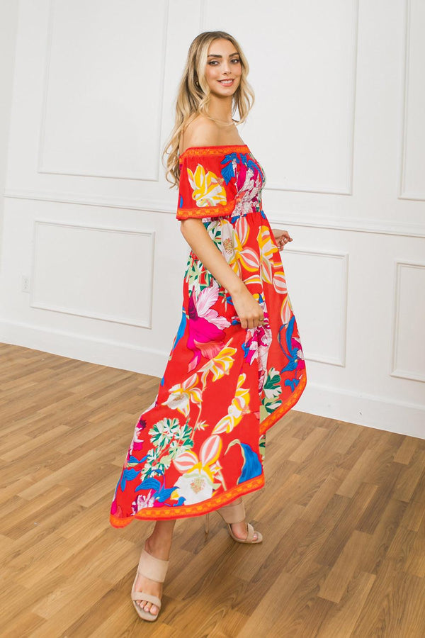 STEALING SUNSHINE FLORAL HI-LO DRESS.