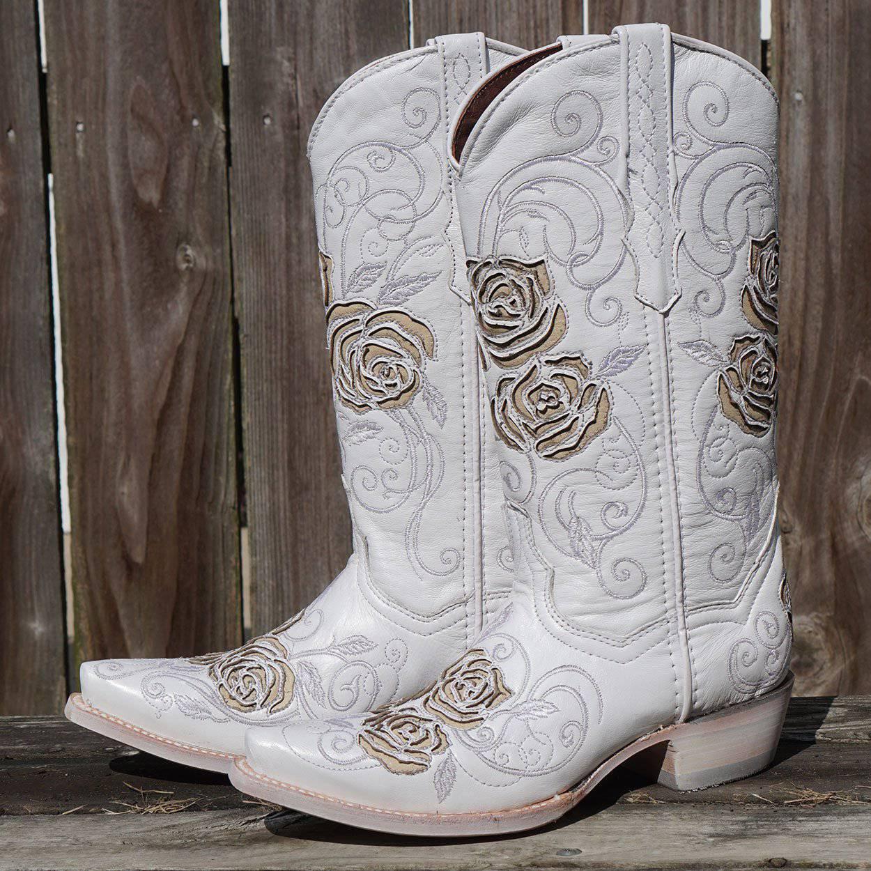 White Rose Inlayed Women's Cowgirl Boots (M50032).