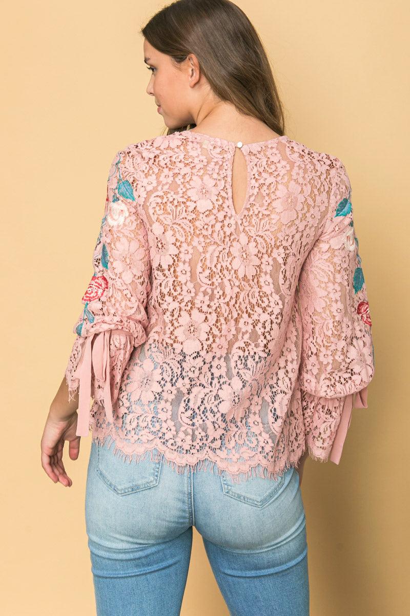EMBROIDERED LACE TOP - Flying Tomato - TOPS - Champagne & Strawberry