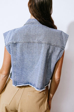 CLAIM TO FAME DENIM VEST.