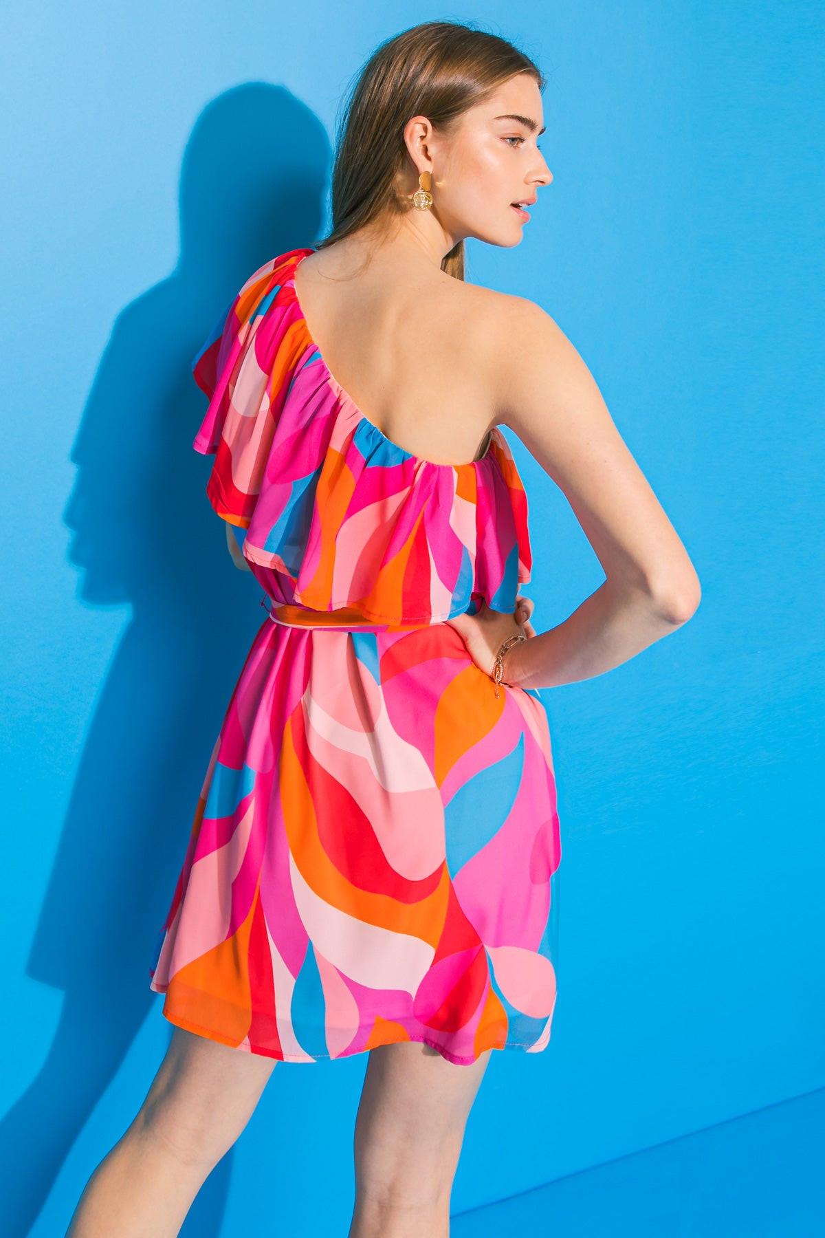 CAPTIVATING GLOW WOVEN MINI DRESS.