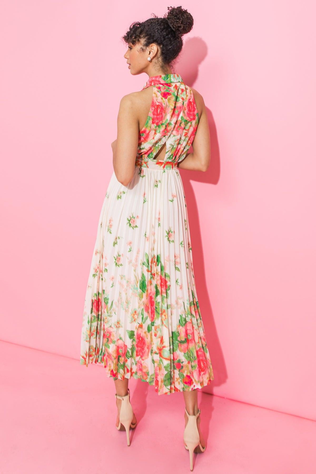 DANCING ON AIR WOVEN MIDI DRESS.