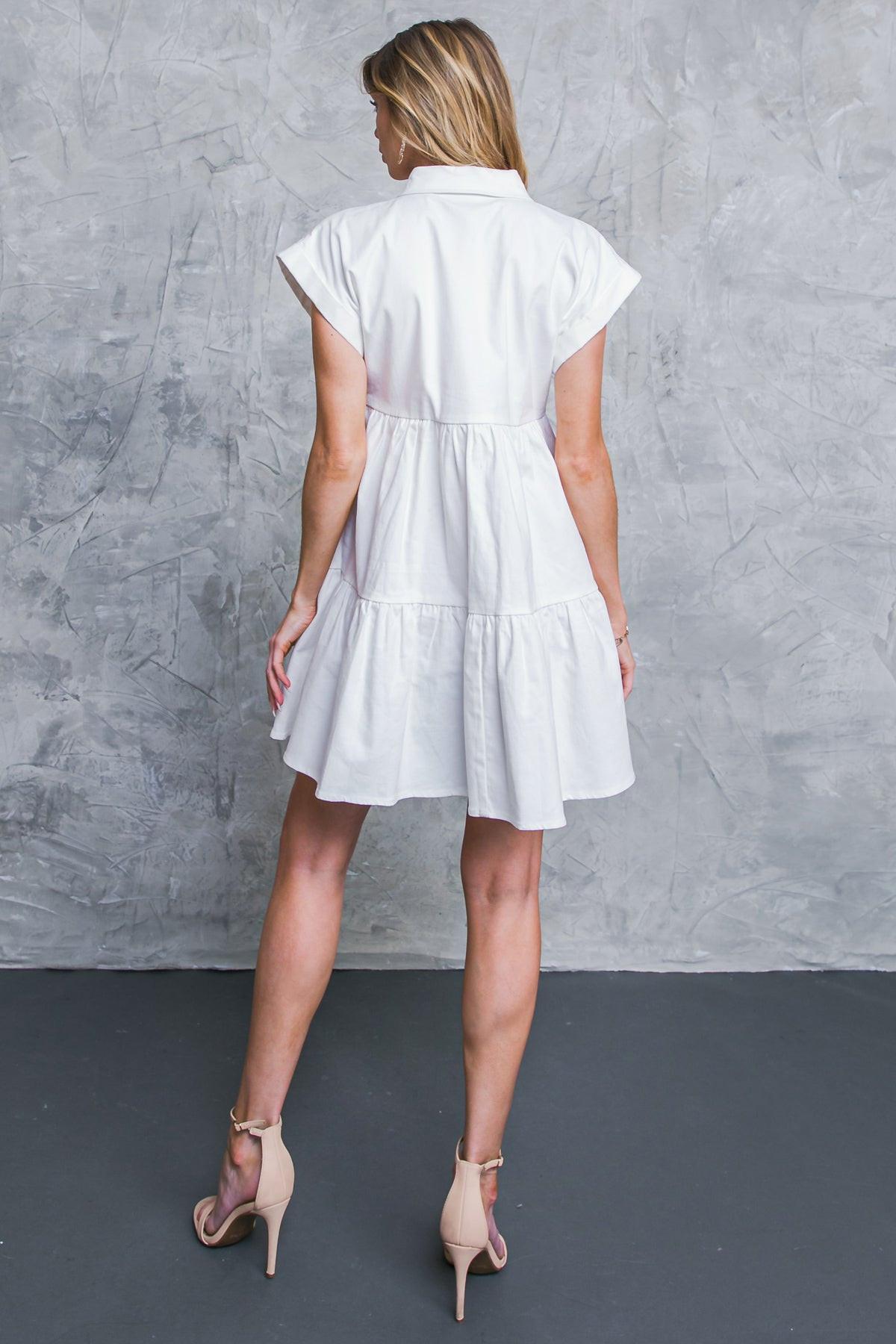 LIVE IN THE MOMENT DENIM MINI DRESS.