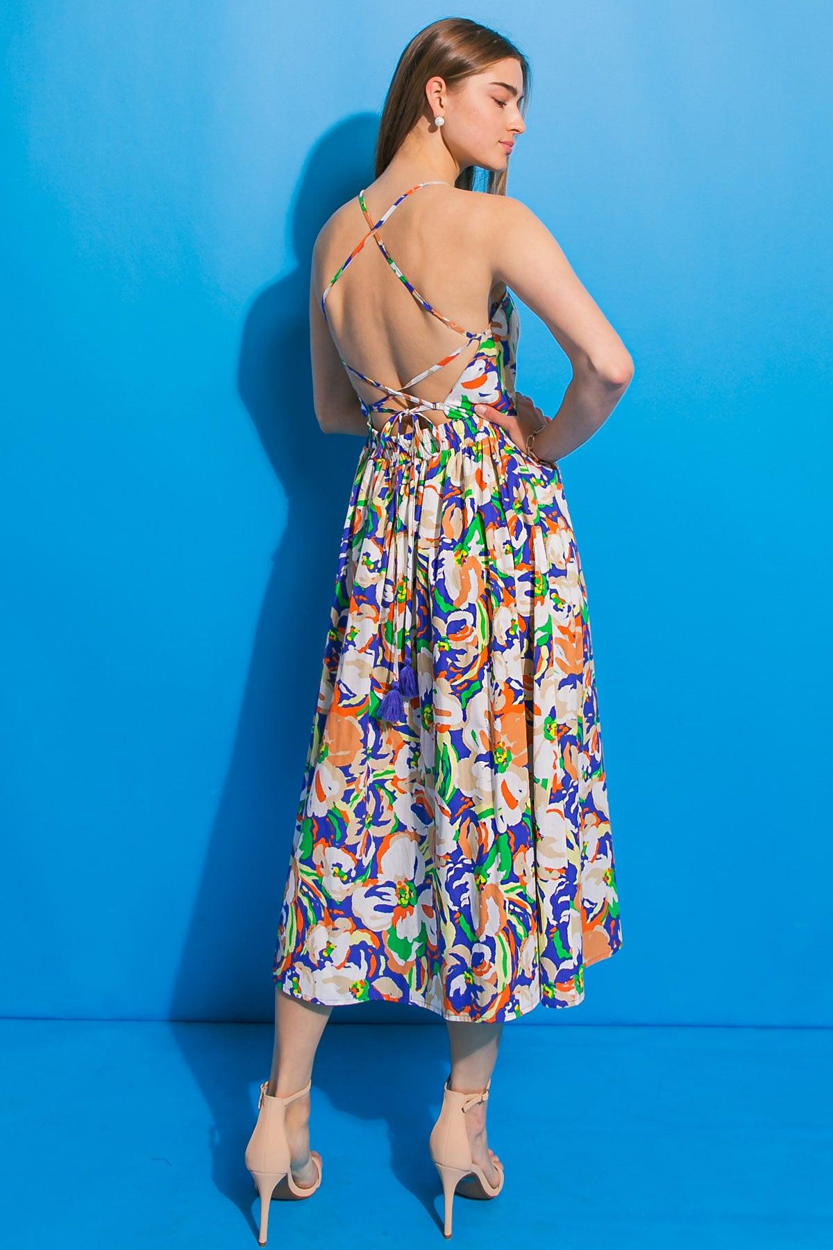 SWING ME AROUND POPLIN MIDI DRESS.