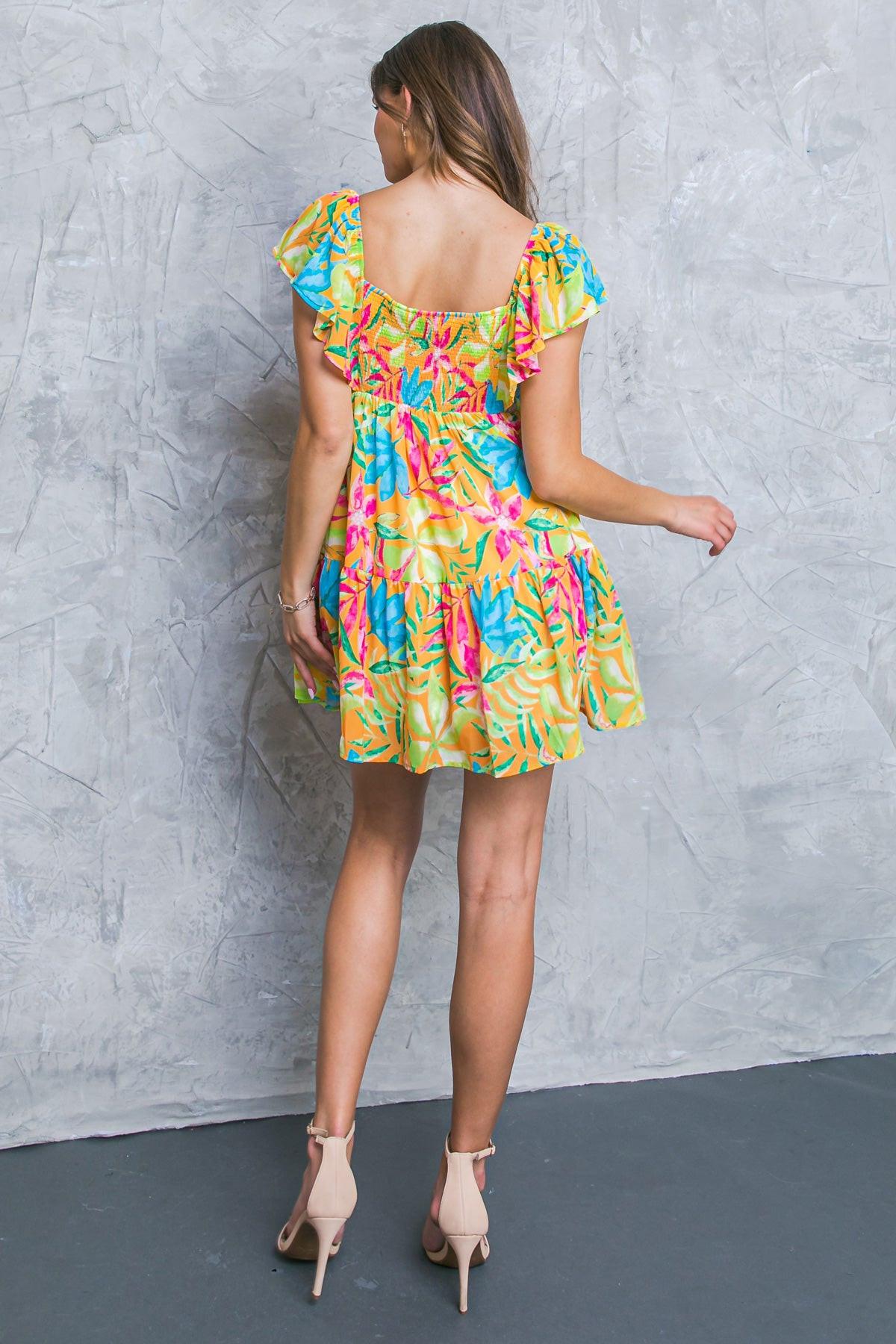 SHINING SANDS WOVEN MINI DRESS.