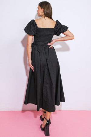 A PEACEFUL PLACE WOVEN MIDI DRESS.