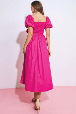 A PEACEFUL PLACE WOVEN MIDI DRESS.