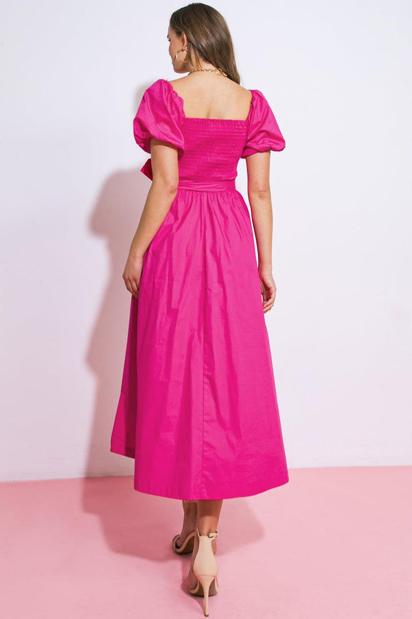 A PEACEFUL PLACE WOVEN MIDI DRESS.
