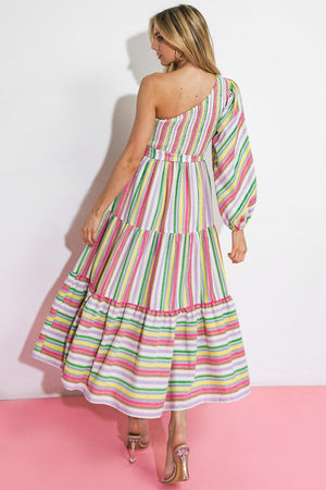 NO MATTER WHERE I GO WOVEN MIDI DRESS.