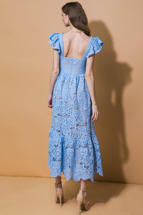 STILL THINKING LACE MIDI DRESS.