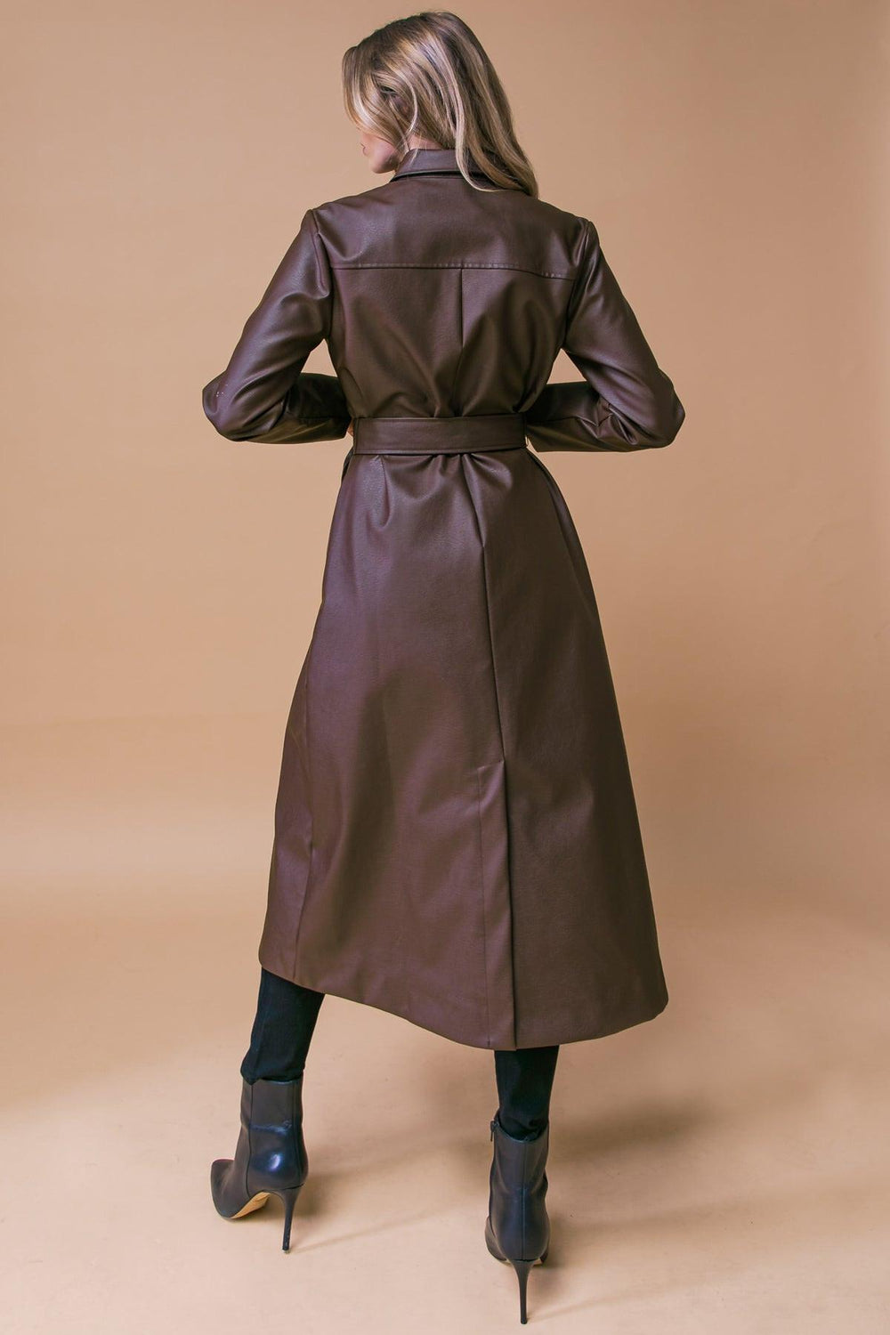 WHAT A WONDERFUL DAY LEATHER MIDI COAT.