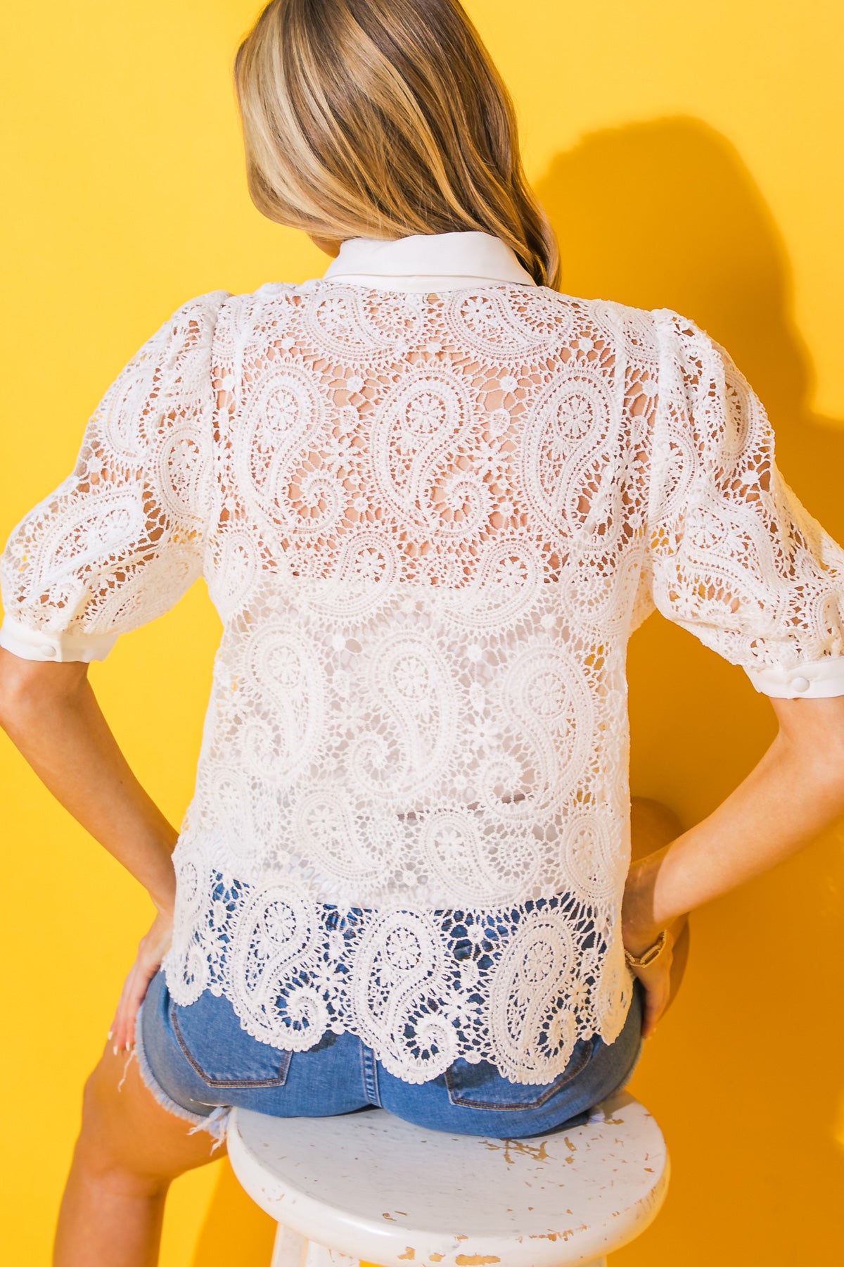 NEVER FORGOTTEN WOVEN LACE TOP