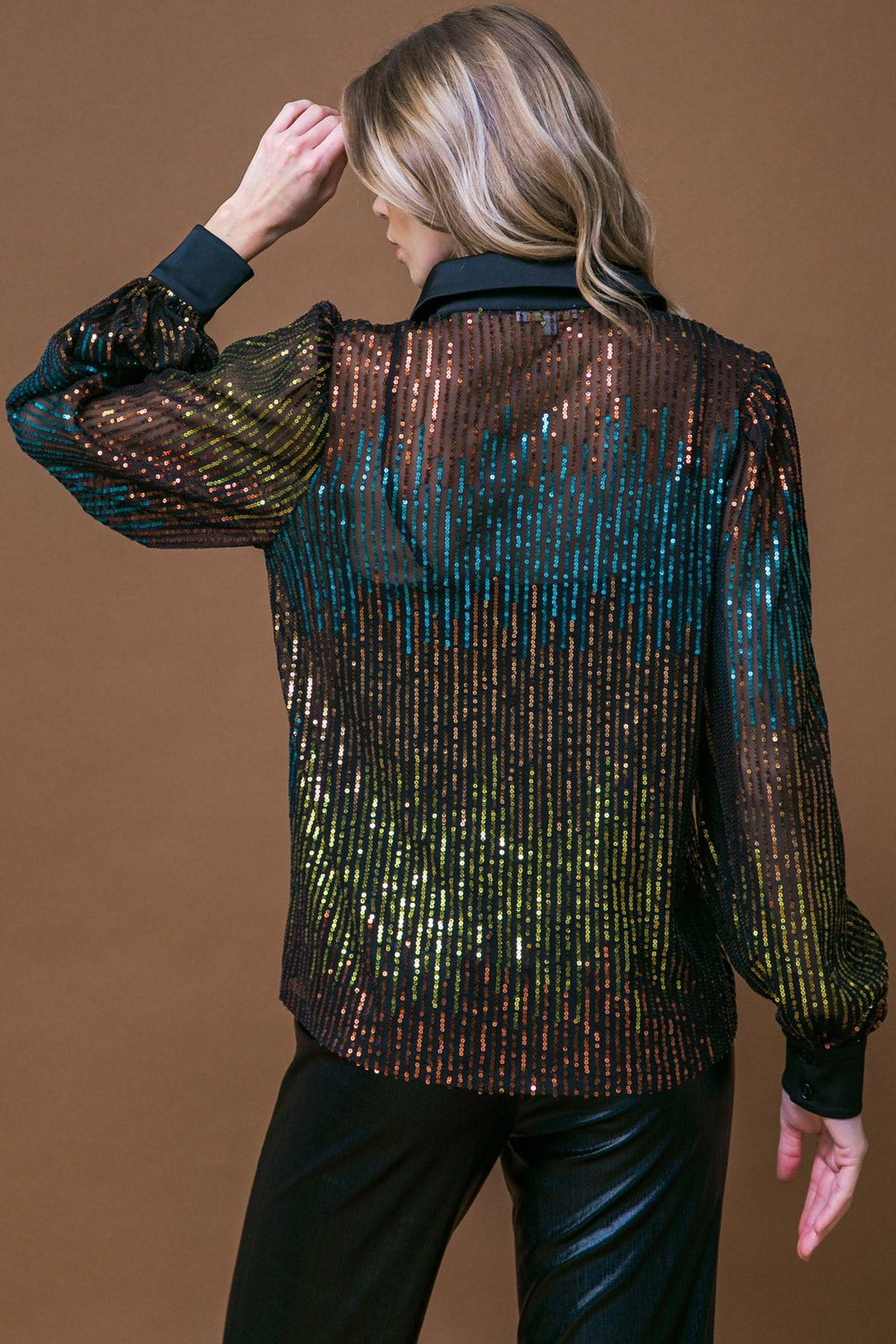 CAUSE A COMMOTION SEQUIN BLOUSE.