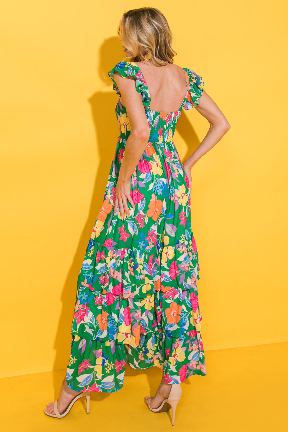 PRETTY IN PARADISE FLORAL WOVEN MAXI DRESS