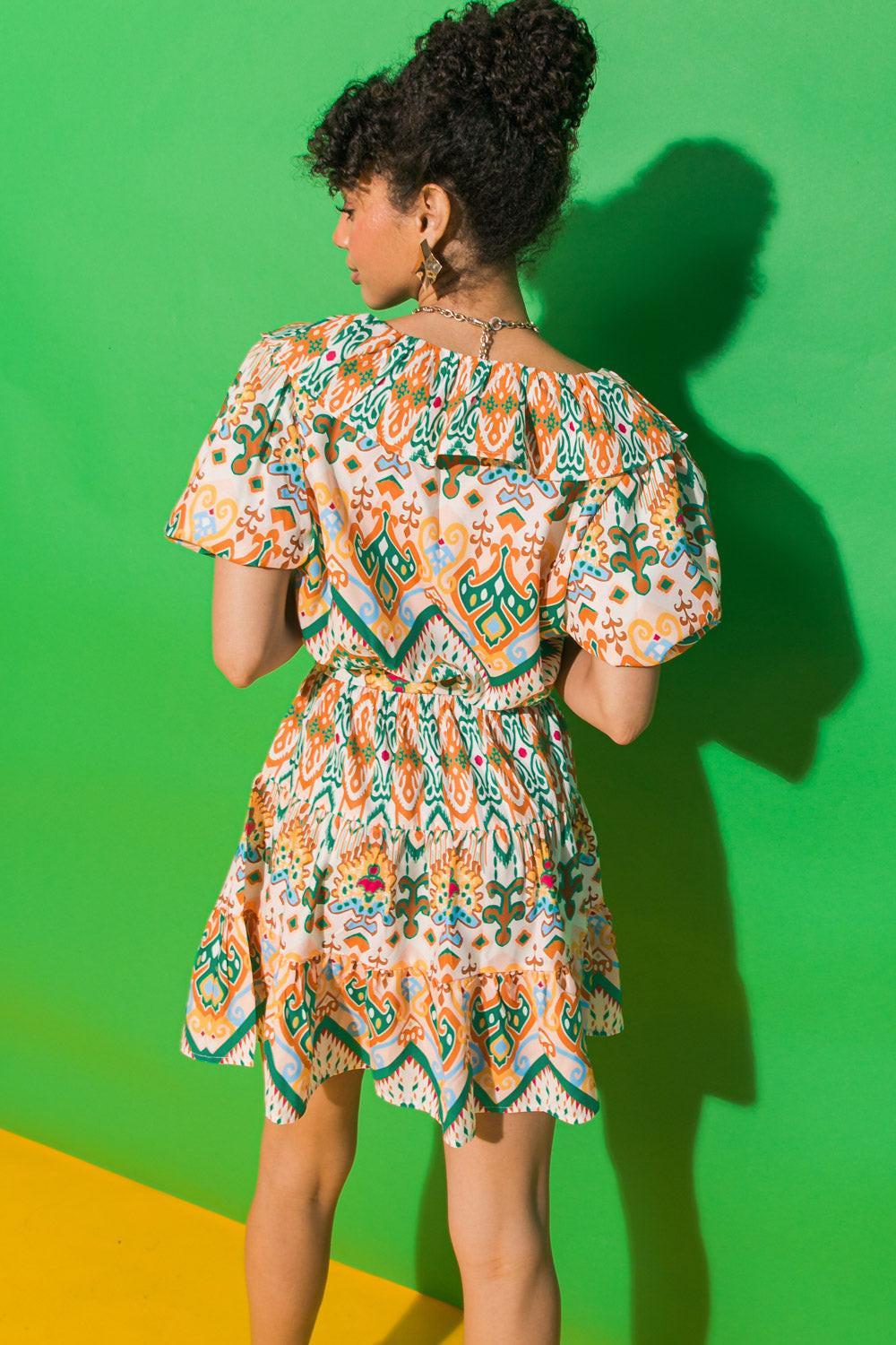 MOMENTS OF BLISS FLORAL WOVEN MINI DRESS.