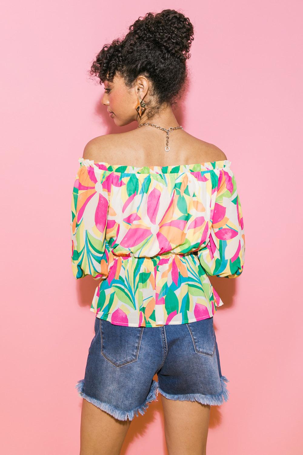 SEARCHING FOR CLARITY FLORAL WOVEN TOP.