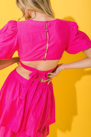 LOVE FOR A LIFETIME WOVEN MINI DRESS.