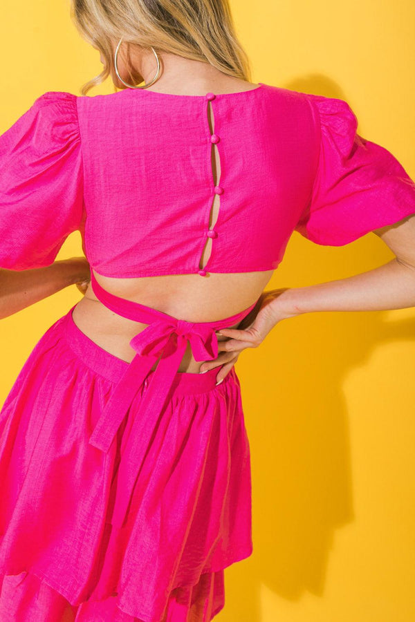 LOVE FOR A LIFETIME WOVEN MINI DRESS.