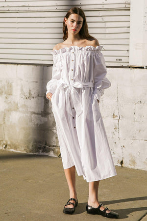 YOU'RE JUST MY TYPE WOVEN MIDI DRESS.