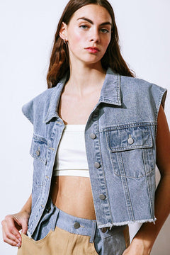 CLAIM TO FAME DENIM VEST.
