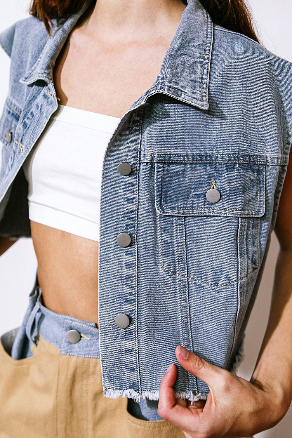 CLAIM TO FAME DENIM VEST.
