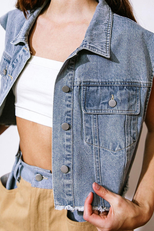 CLAIM TO FAME DENIM VEST.