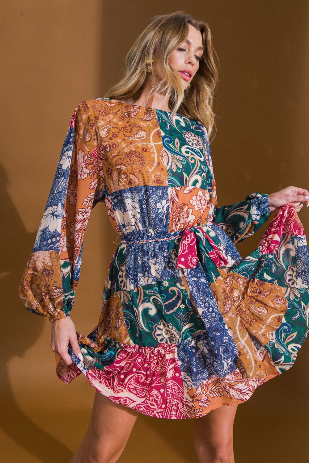TALK OF THE TOWN WOVEN MINI DRESS.