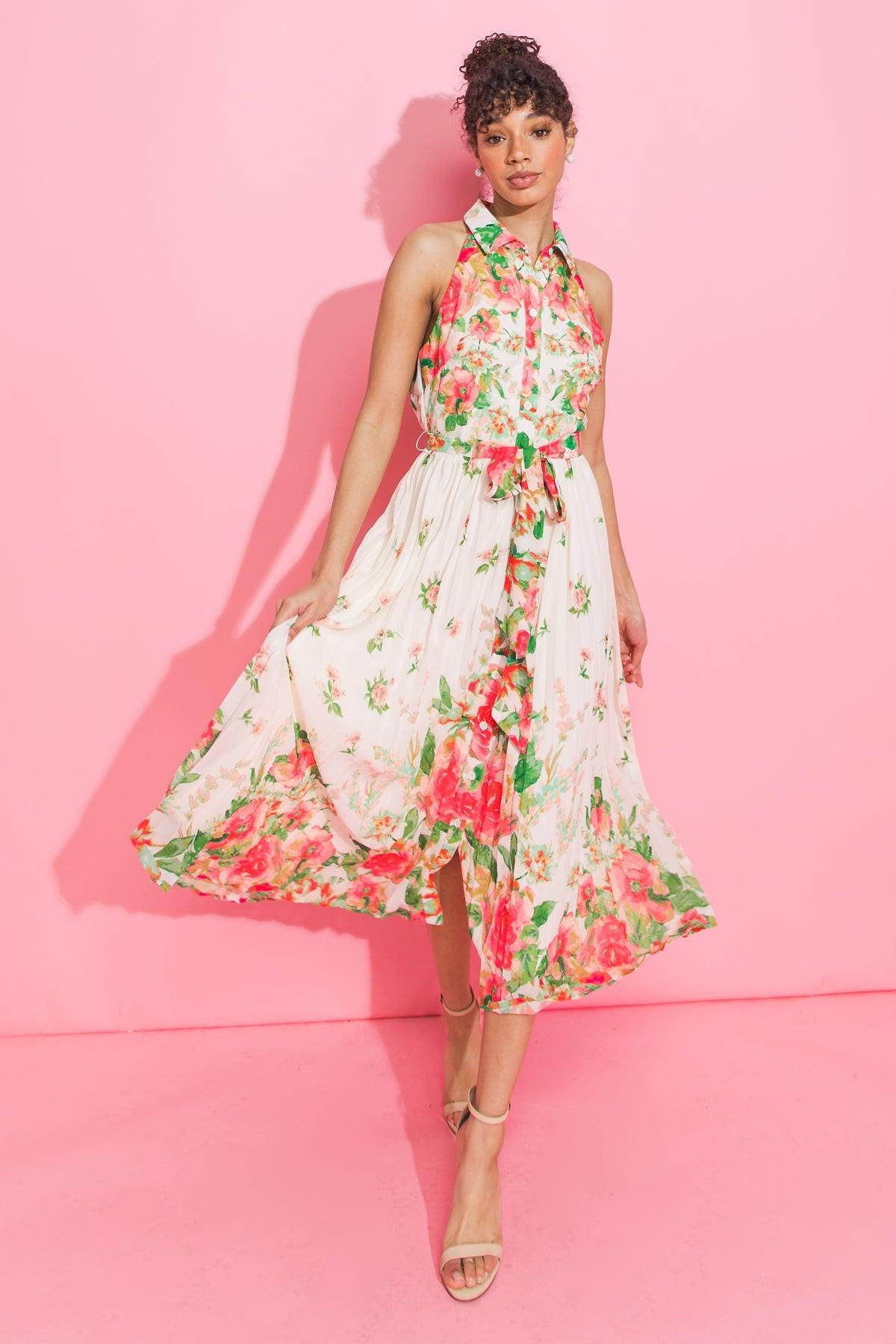 DANCING ON AIR WOVEN MIDI DRESS.