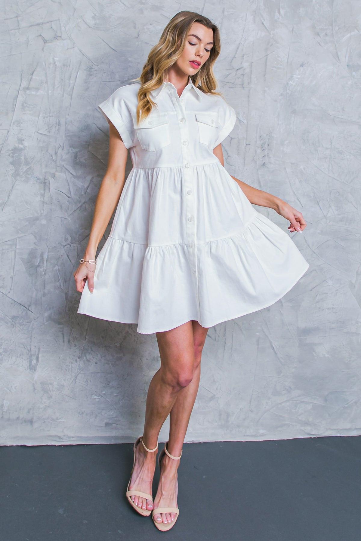 LIVE IN THE MOMENT DENIM MINI DRESS.