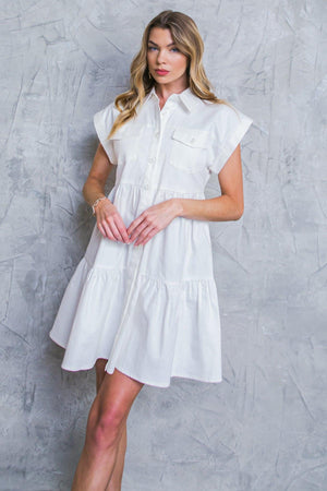 LIVE IN THE MOMENT DENIM MINI DRESS.